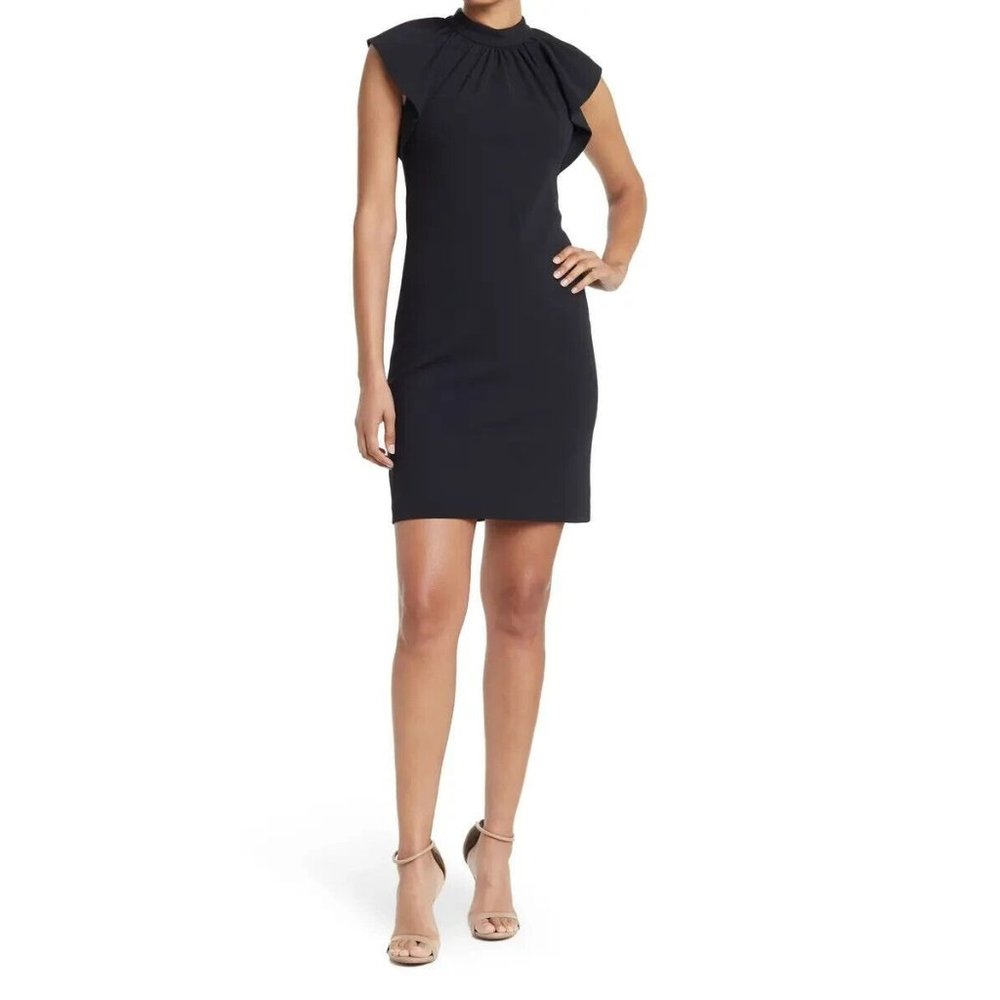 Calvin Klein Size 10 Black Pleat Neck Shift Dress